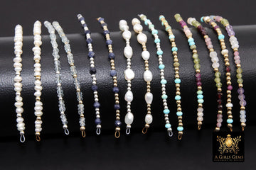 14 K Gold Filled Beaded Connectors, 925 Sterling Silver Long Beaded Pearl and Gemstone Links #3602, Permanent Jewelry